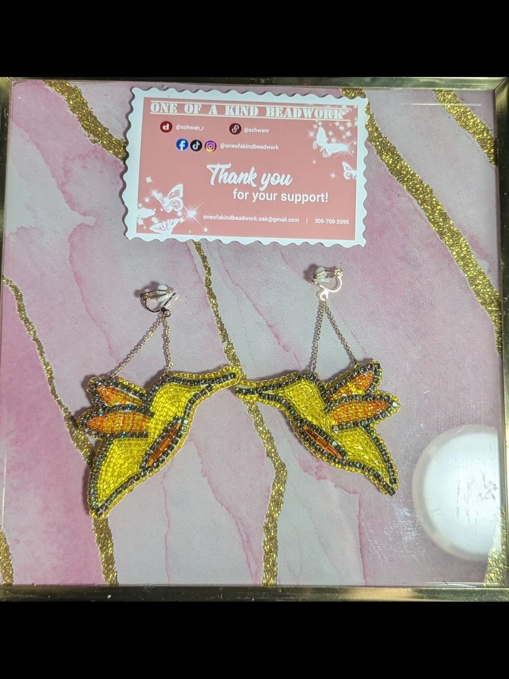 Yellow Hummingbird Clip On Earrings